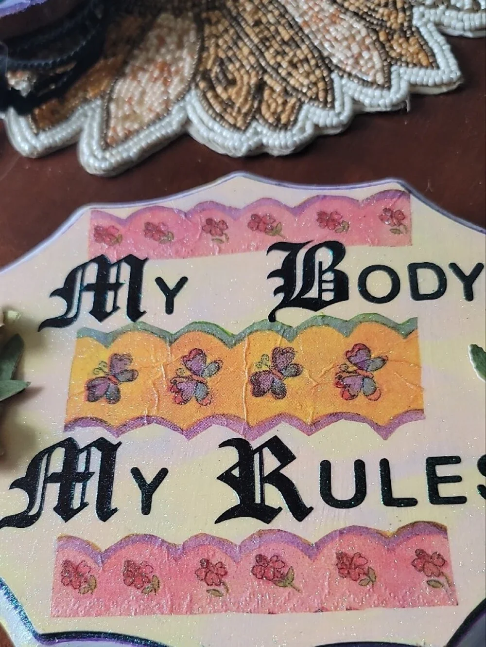 My Body My Rules Decorative Wall Plaque in Pink and Yellow